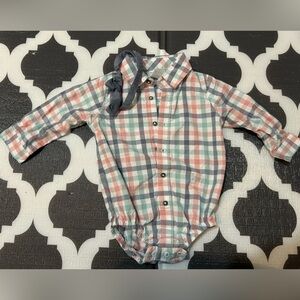 Carter's Multicolor Plaid Button Down long sleeve onesie with Bow Tie